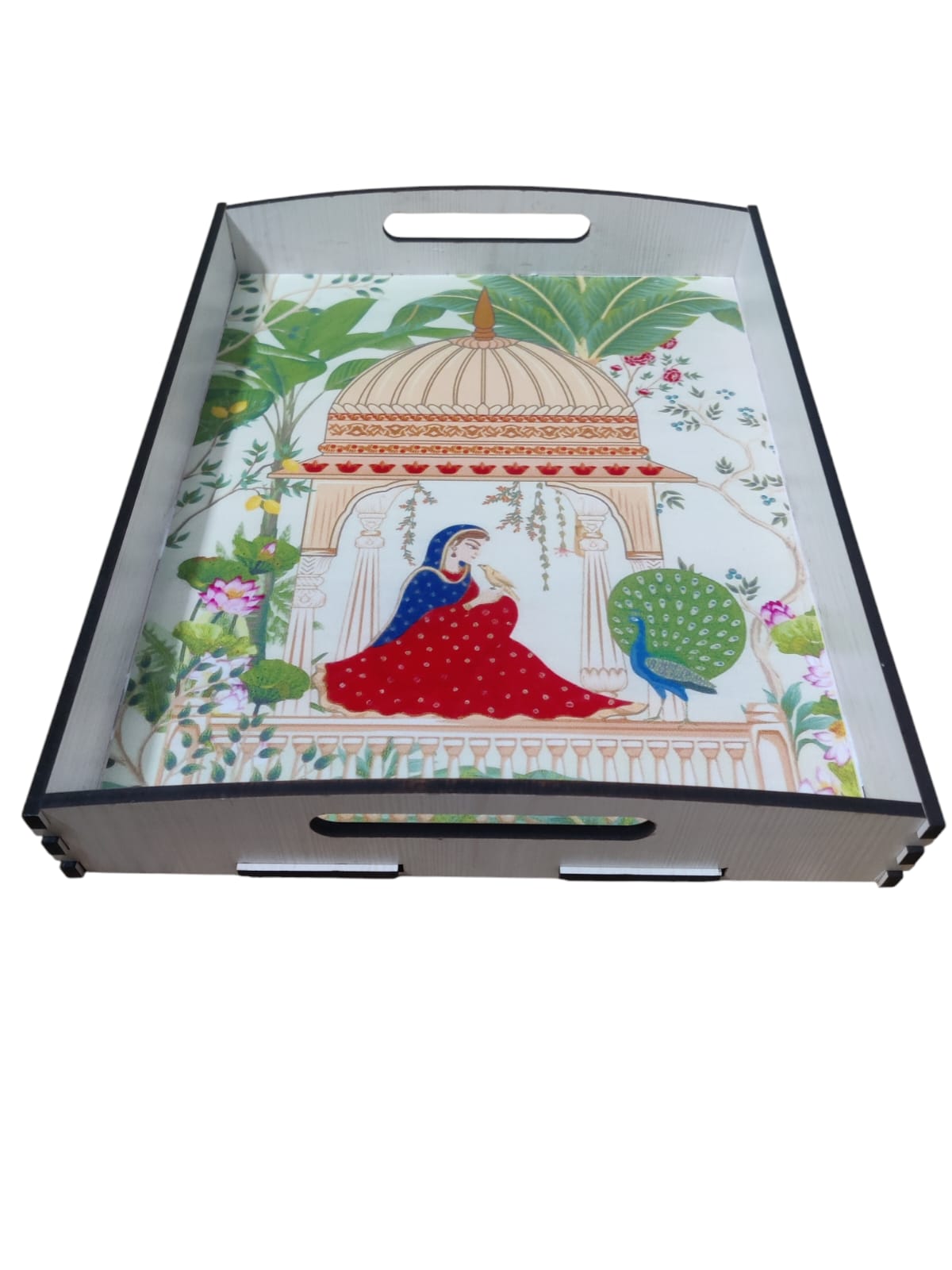 RRPLAST WOODEN FLOWER PRINT SERVING TRAY Tray Serving Set (Pack of 1)