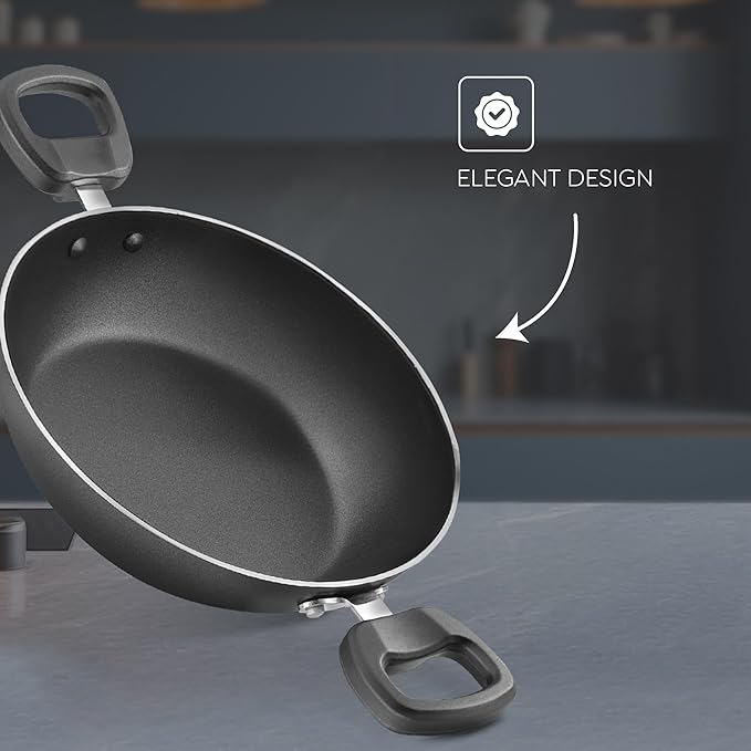 Judge by Prestige 26Cm (3.2L) Everyday Non-Stick Kadhai | Low Oil Cooking | Easy to Clean | Cool Touch Handles, Black