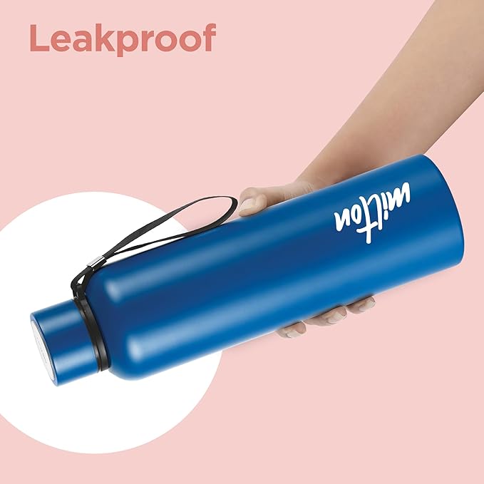 Milton Aura 1000 Thermosteel Bottle, 1 Litre, Dark Blue | 24 Hours Hot and Cold | Easy to Carry | Rust & Leak Proof | Tea | Coffee | Office| Gym | Home | Kitchen | Hiking | Trekking | Travel Bottle