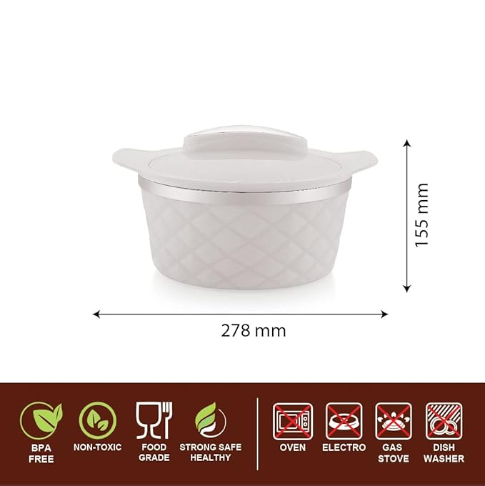 Modware Kohenoor 2000 Inner Stainless Steel Casserole, 1.6 Litres | BPA Free | Food Grade | Easy to Carry | Easy to Store | Chapati | Roti | Food Warmer (Silver White)