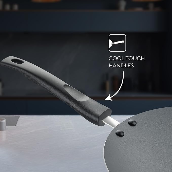 Judge by Prestige 25Cm Everyday Non-Stick Concave Tawa (Aluminium) | Low Oil Cooking | Easy to Clean |Cool Touch Handle, Black