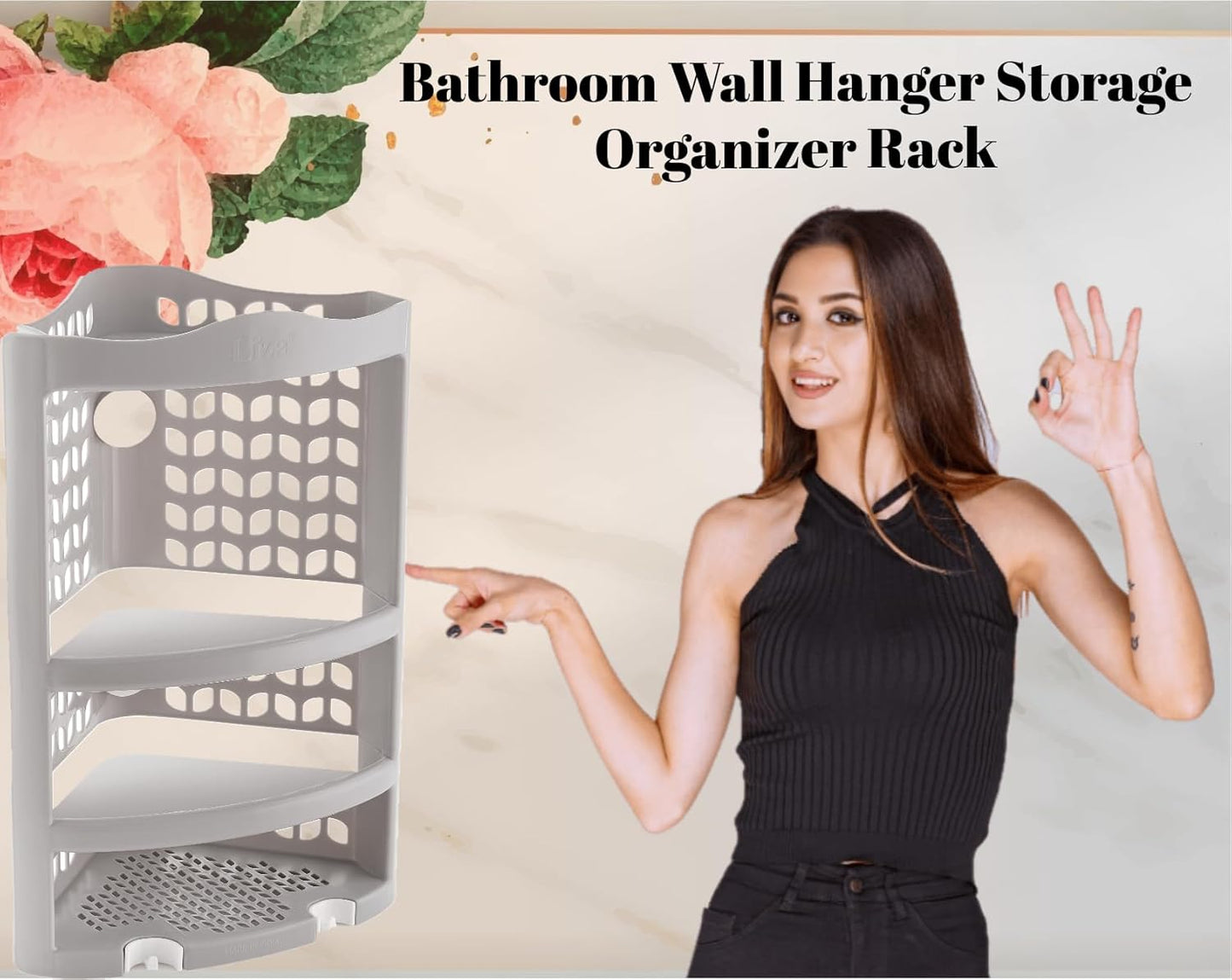 Plastic Multipurpose Wall Mount Bathroom Corner Shelf and Rack Kitchen Bathroom Storage Rack (Grey)