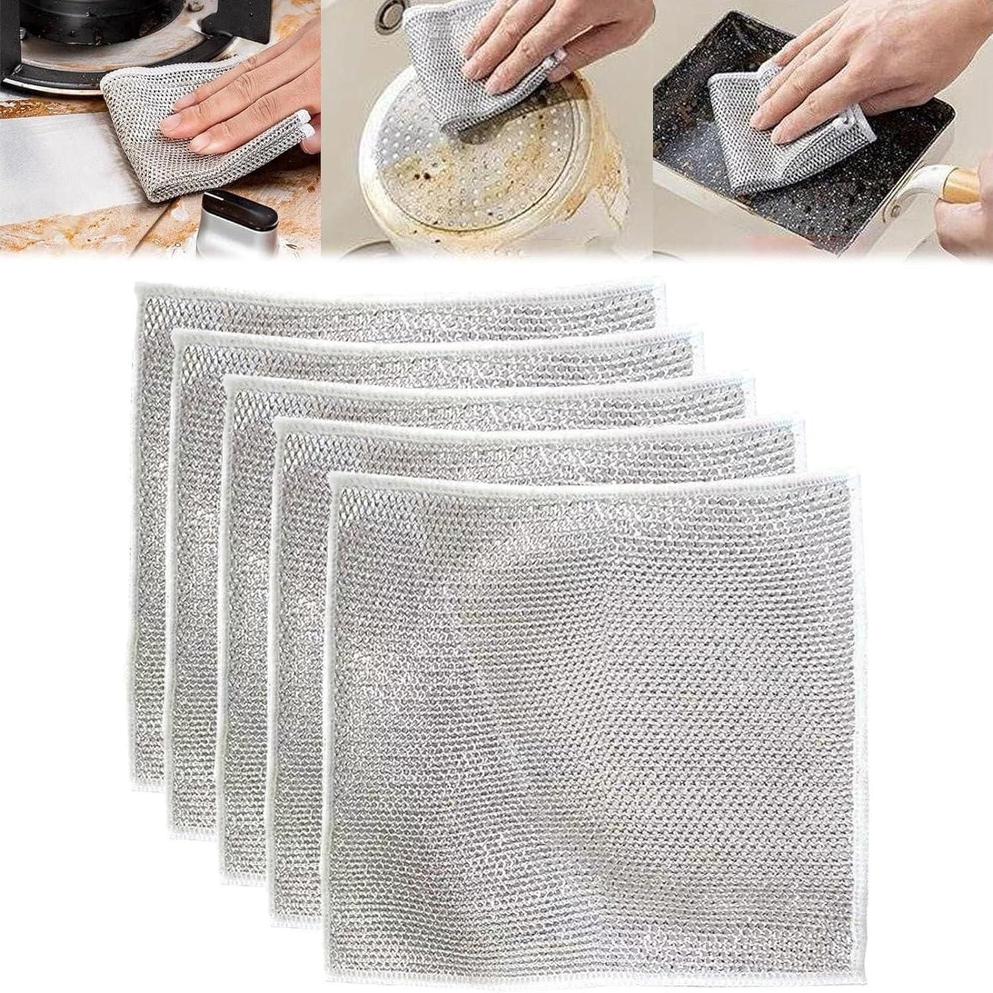 RRPLAST Multifunctional Non-Scratch Wire Dishcloth (Pack of 5/ 10/15) Wet and Dry Iron Cleaning Cloth (5 Units)