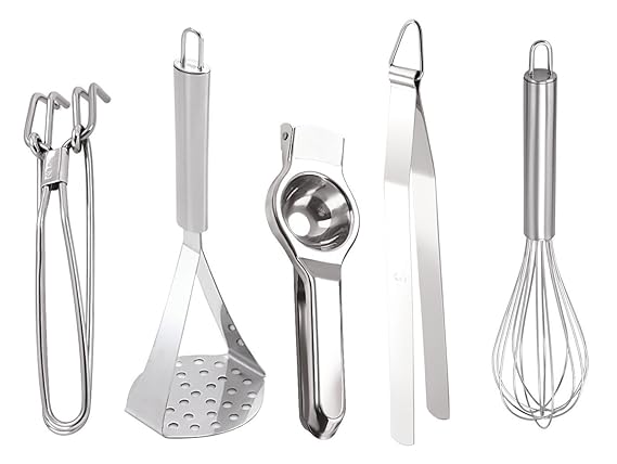 Stainless Steel Kitchen Tool Set - 5 Tools, Silver
