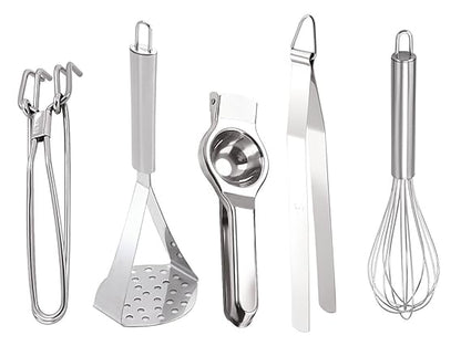 Stainless Steel Kitchen Tool Set - 5 Tools, Silver