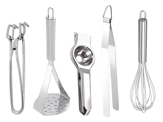 Stainless Steel Kitchen Tool Set - 5 Tools, Silver