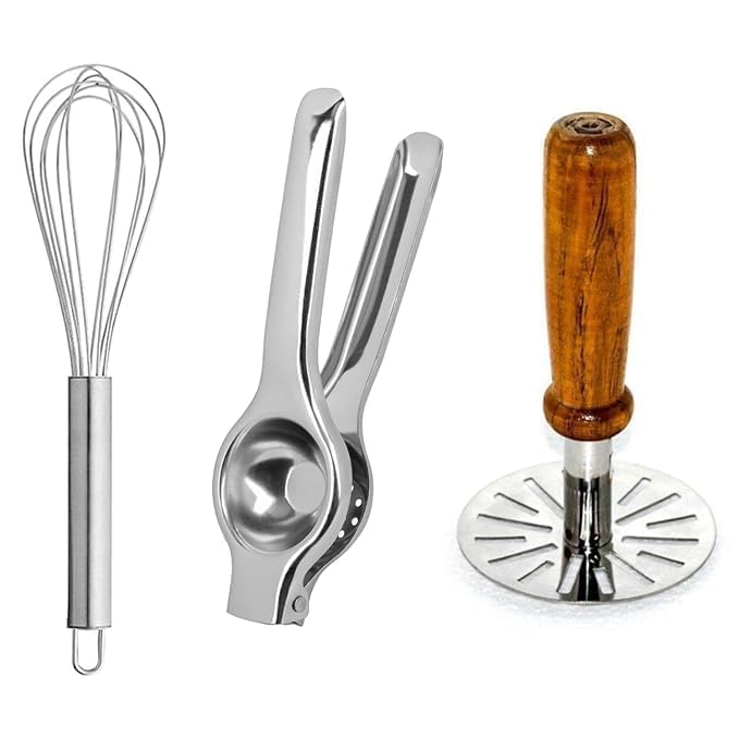 Kitchen Tools Combo Sets Potato Masher,Egg Whisker,Lemon Squeezer With OpnerKitchen Tool Set (Whisk, Juicer, Masher) Combo of 3 Pack