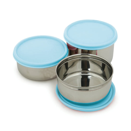 Gluman Steel Lunch Box | 3 Steel Containers with BPA-Free Lids (500 ml, 350 ml & 350 ml) | Ideal for Office, School, College | Leakproof Insulated Lunch Box with Fabric Bag (Blue)