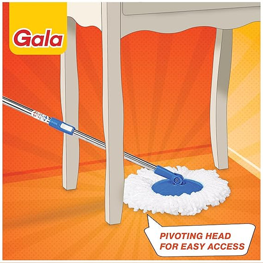 Gala Plastic Quick Spin Mop,Easy Wheels & Big Bucket With 2 Microfiber Refills, Floor Cleaning Mop With Bucket, Pocha For Floor Cleaning, Mopping Set(White And Blue)