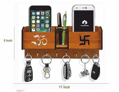 Sweethome Wood Key Holder (6 Hooks, Brown, Multicolor)