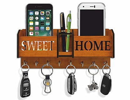 Sweethome Wood Key Holder (6 Hooks, Brown, Multicolor)