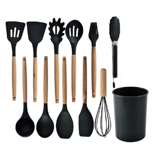 DnD Enterprise multicolors Silicone Kitchen Utensils Spatula Spoon Set12 Pcs with knife set Kitchen Tool Set (Multicolor, Cooking Spoon, Brush, Tong, Ladle, Whisk, Spatula)
