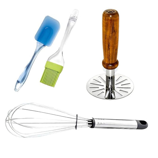 RRPLAST Kitchen Tool Combo 4 Pcs Kitchen Tool Set (Whisk, Spatula, Masher, Brush)