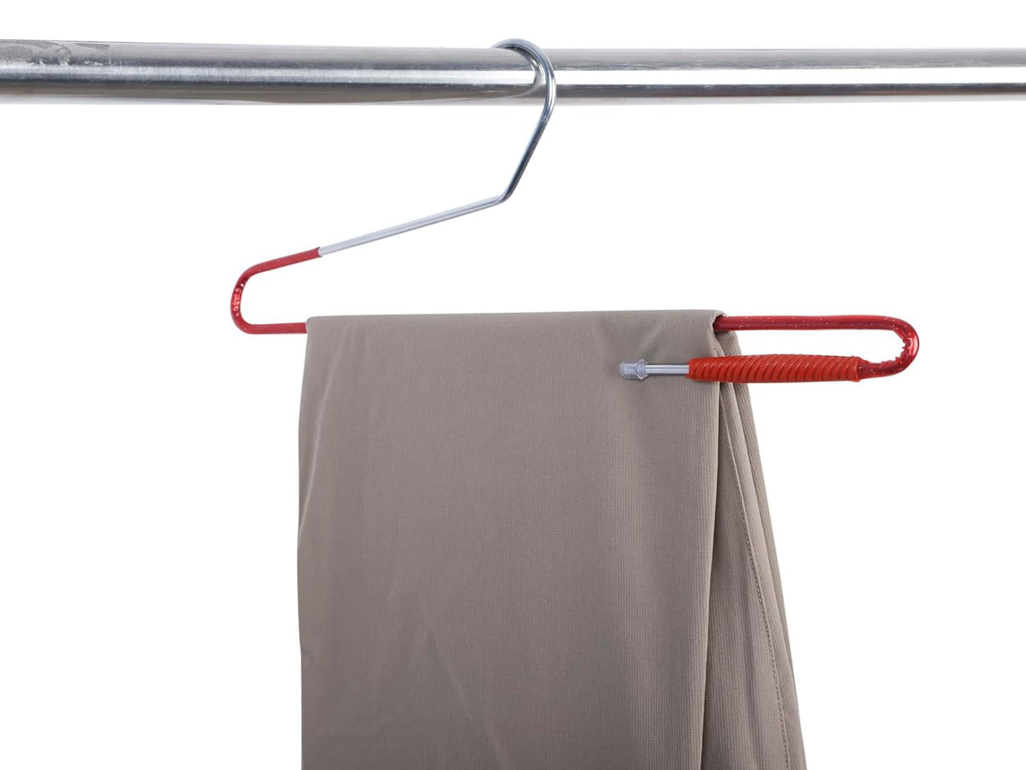 Stainless Steel Saree Hanger with Lower Band Lock (Red and Silver) - 12 Pieces