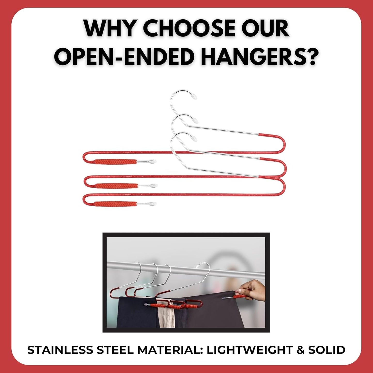 Stainless Steel Saree Hanger with Lower Band Lock (Red and Silver) - 12 Pieces