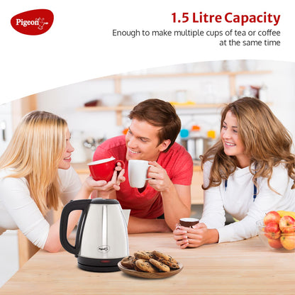 Pigeon Amaze Plus Electric Kettle with Stainless Steel Body, 1.5 litre, used for boiling Water, making tea and coffee, instant noodles, soup etc. (Silver)
