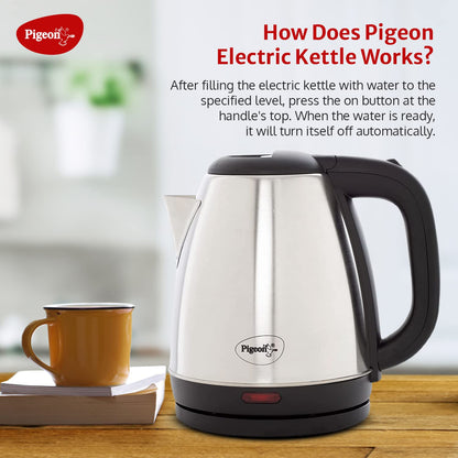 Pigeon Amaze Plus Electric Kettle with Stainless Steel Body, 1.5 litre, used for boiling Water, making tea and coffee, instant noodles, soup etc. (Silver)