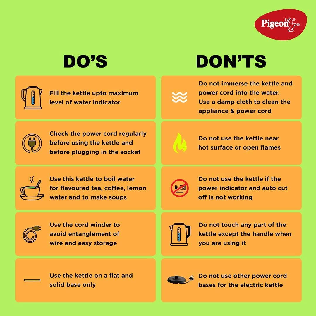 Pigeon Amaze Plus Electric Kettle with Stainless Steel Body, 1.5 litre, used for boiling Water, making tea and coffee, instant noodles, soup etc. (Silver)