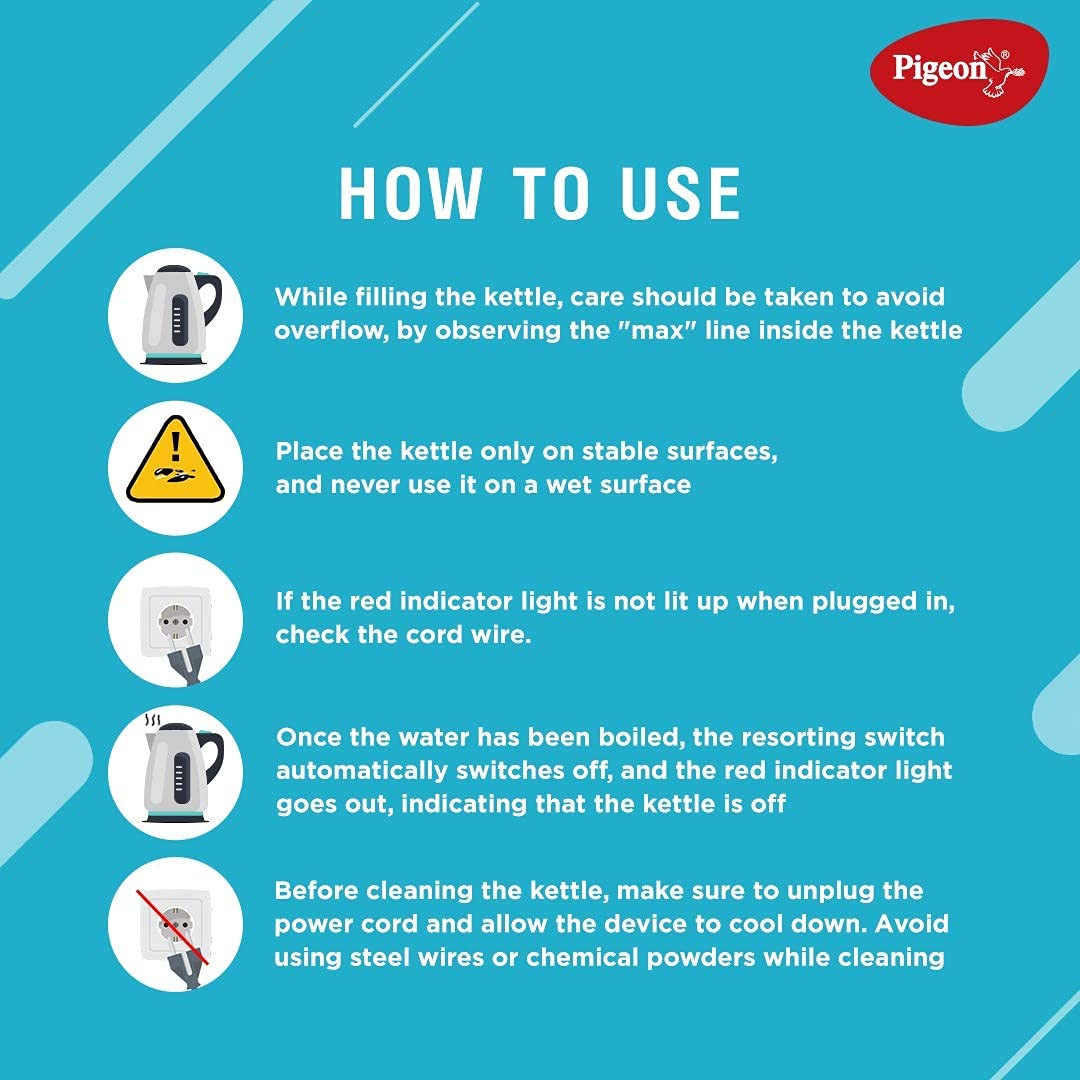 Pigeon Amaze Plus Electric Kettle with Stainless Steel Body, 1.5 litre, used for boiling Water, making tea and coffee, instant noodles, soup etc. (Silver)