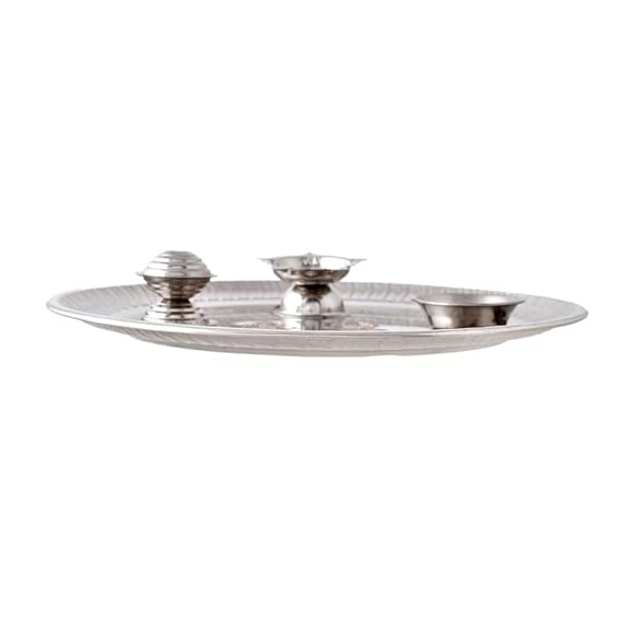 RRPLAST Steel Pooja Thali l 8.5" Stainless Steel (1 Pieces, Steel)