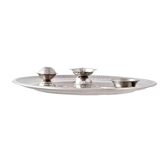 RRPLAST Steel Pooja Thali l 8.5" Stainless Steel (1 Pieces, Steel)