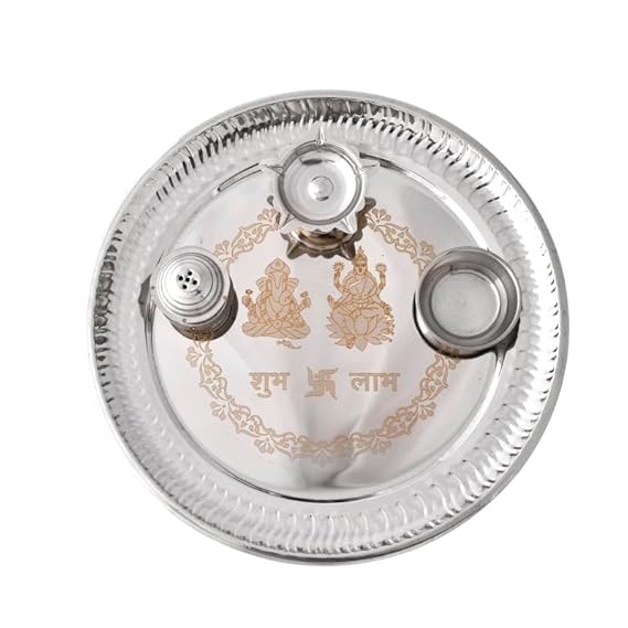 RRPLAST Steel Pooja Thali l 8.5" Stainless Steel (1 Pieces, Steel)
