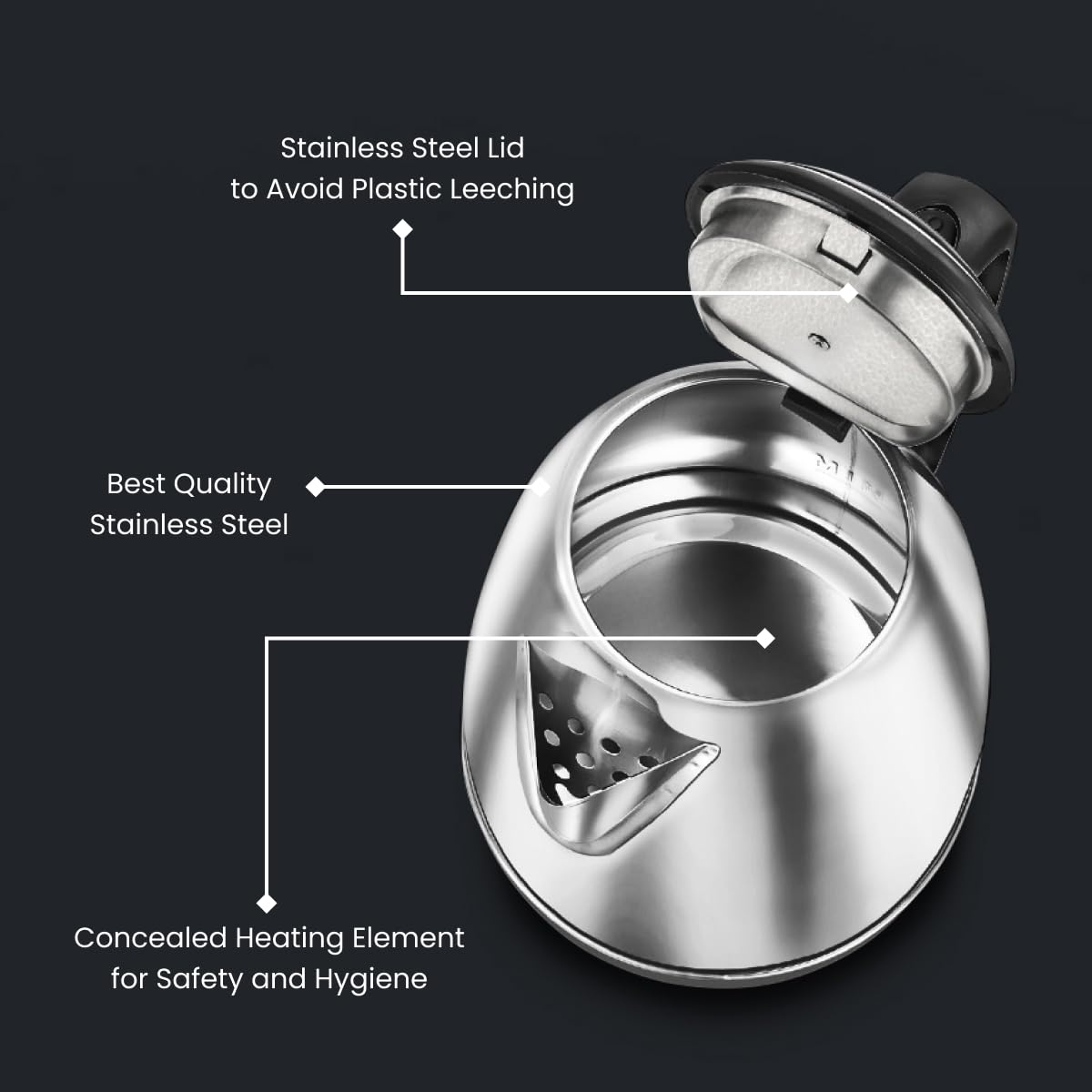 Prestige 1.5 litter Stainless Steel Electric Kettle | 1350 Watts| Elegant Design | Cool-touch Handle and Lid | Automatic Cut-Off and Single-Touch Lid Locking. | Silver