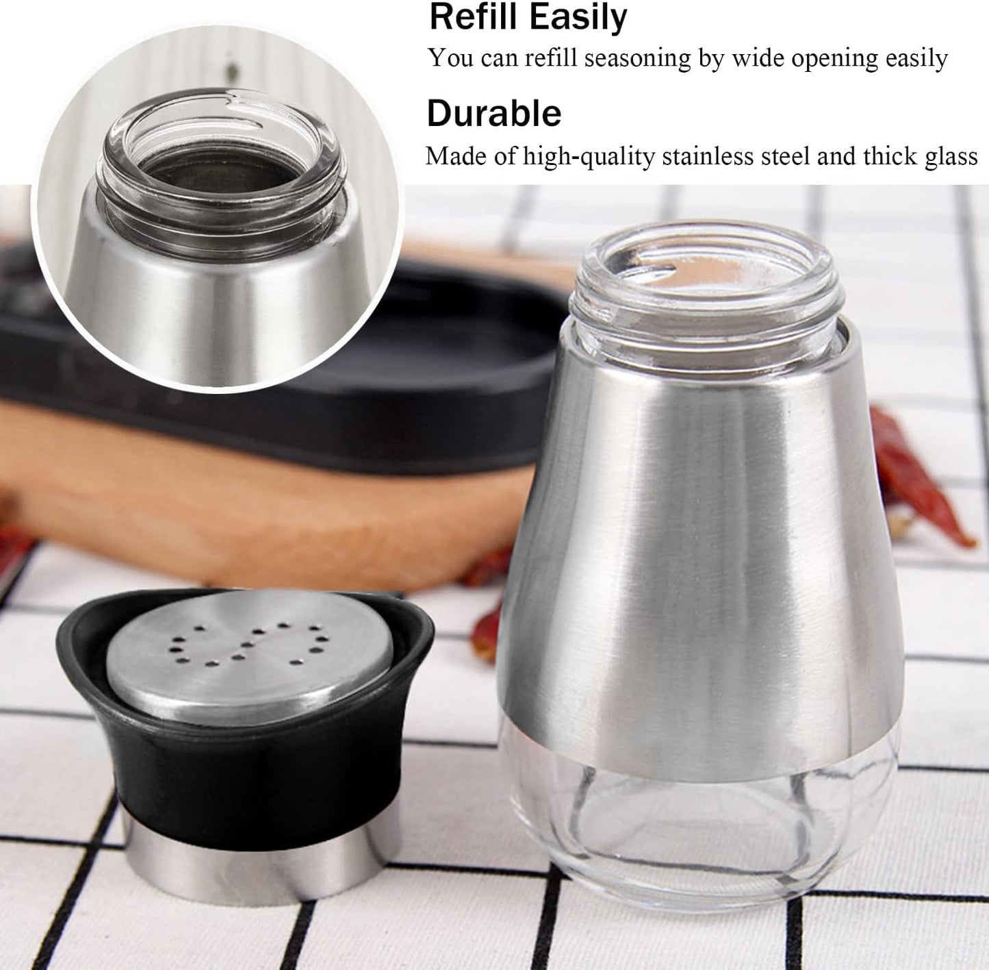 RRPLAST Salt & Pepper Set Glass, Stainless Steel (2 Piece)