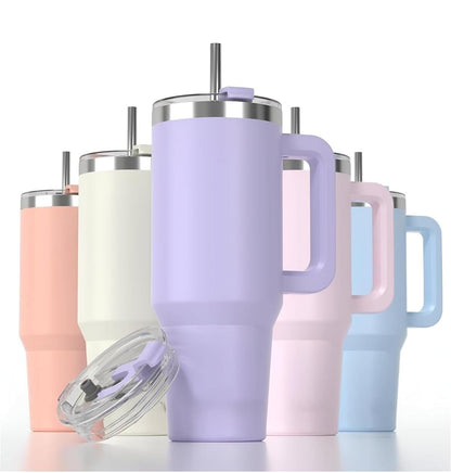 Leak-Proof Insulated Tumbler with Handle & Straw | Stainless Steel Travel Mug with Lid | Vacuum Coffee Cup for Car, Gym, Office, Gift for Women & Men (Multi)