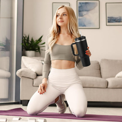 Leak-Proof Insulated Tumbler with Handle & Straw | Stainless Steel Travel Mug with Lid | Vacuum Coffee Cup for Car, Gym, Office, Gift for Women & Men (Multi)