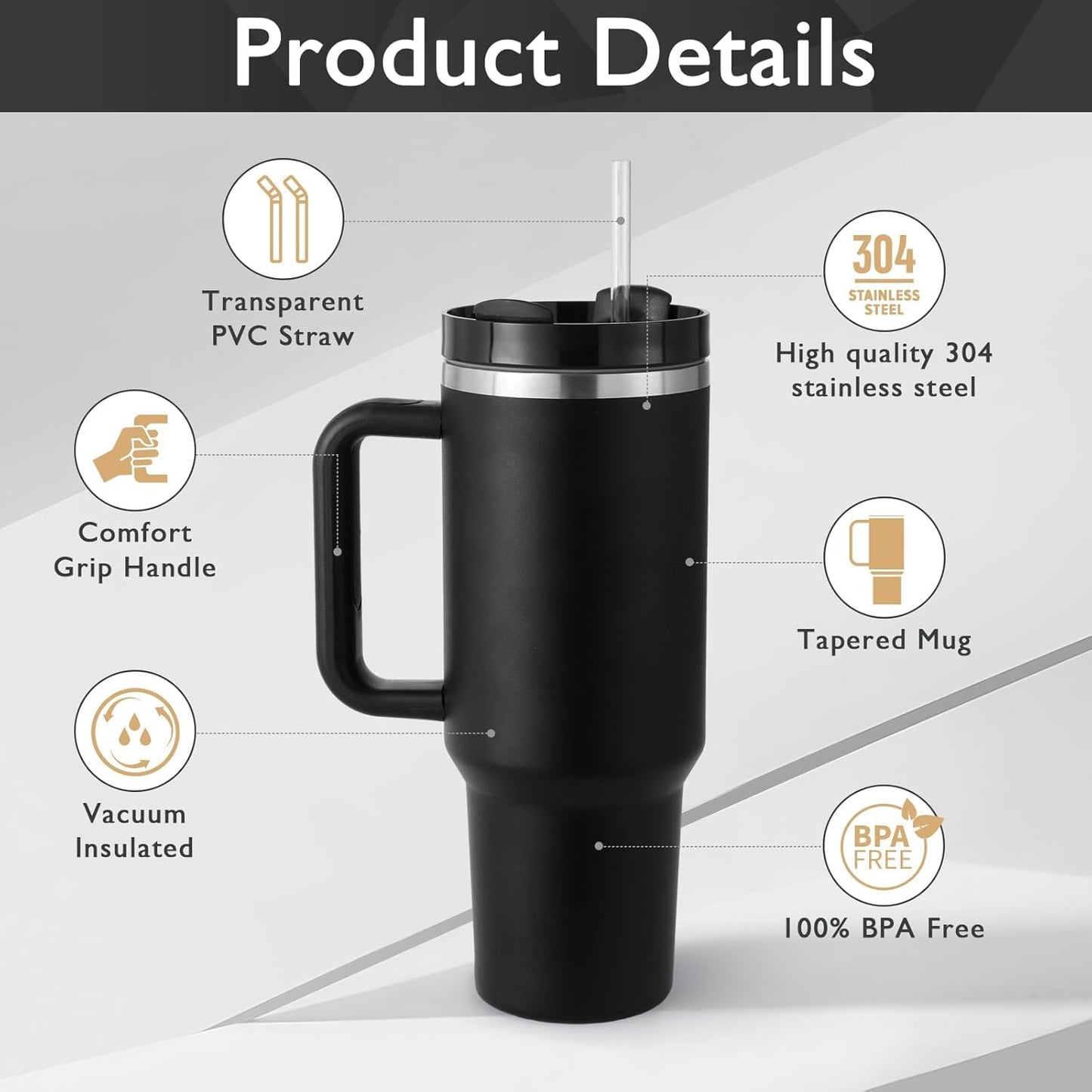 Leak-Proof Insulated Tumbler with Handle & Straw | Stainless Steel Travel Mug with Lid | Vacuum Coffee Cup for Car, Gym, Office, Gift for Women & Men (Multi)