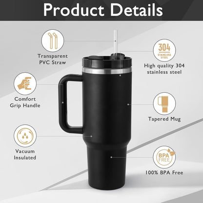 Leak-Proof Insulated Tumbler with Handle & Straw | Stainless Steel Travel Mug with Lid | Vacuum Coffee Cup for Car, Gym, Office, Gift for Women & Men (Multi)