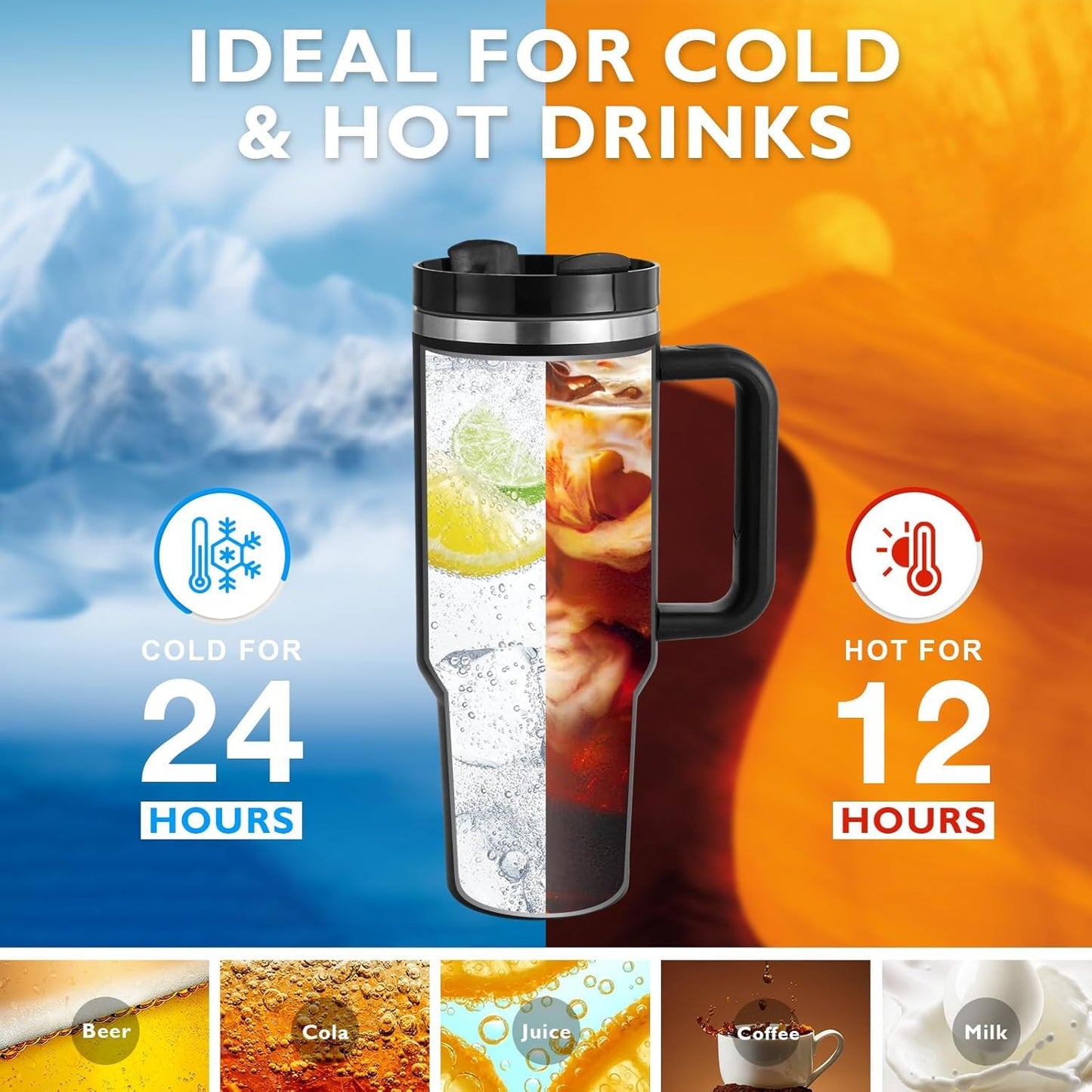 Leak-Proof Insulated Tumbler with Handle & Straw | Stainless Steel Travel Mug with Lid | Vacuum Coffee Cup for Car, Gym, Office, Gift for Women & Men (Multi)