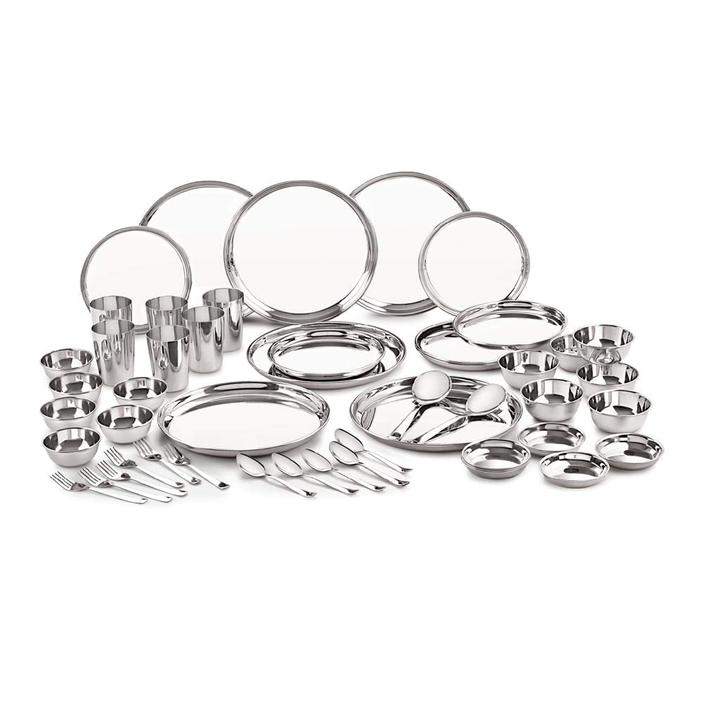 Neelam Stainless Steel 24 Gauge Classic Dinner Set, Silver, Durable, Dishwasher Safe, Ideal Gifting Dinner Set for Anniversary, Wedding, Housewarming Party.