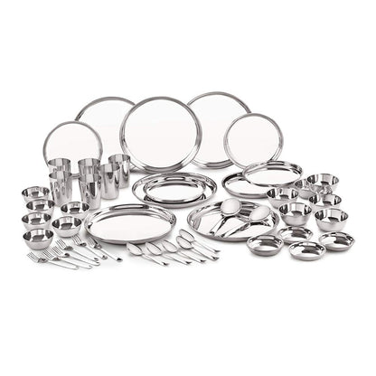Neelam Stainless Steel 24 Gauge Classic Dinner Set, Silver, Durable, Dishwasher Safe, Ideal Gifting Dinner Set for Anniversary, Wedding, Housewarming Party.