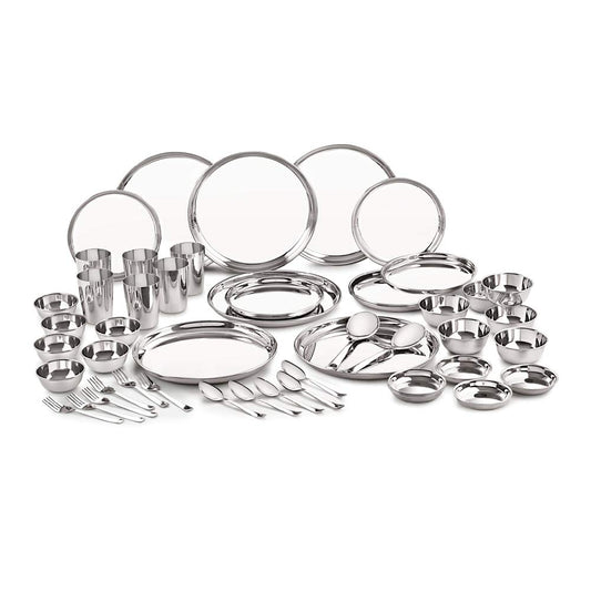 Neelam Stainless Steel 24 Gauge Classic Dinner Set, Silver, Durable, Dishwasher Safe, Ideal Gifting Dinner Set for Anniversary, Wedding, Housewarming Party.