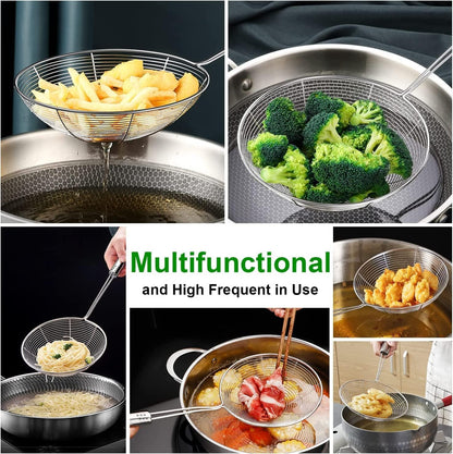 Kitchen Stainless Steel deep Fry Strainer, Potato Masher & Whisk - Combo of 3