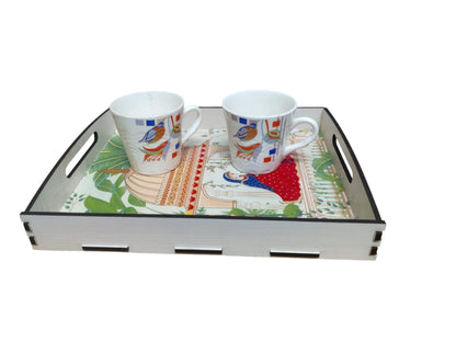 RRPLAST WOODEN FLOWER PRINT SERVING TRAY Tray Serving Set (Pack of 1)