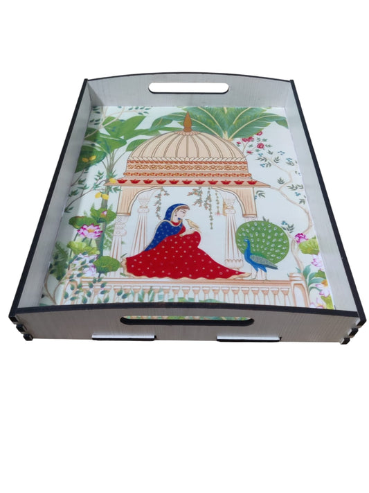 RRPLAST WOODEN FLOWER PRINT SERVING TRAY Tray Serving Set (Pack of 1)