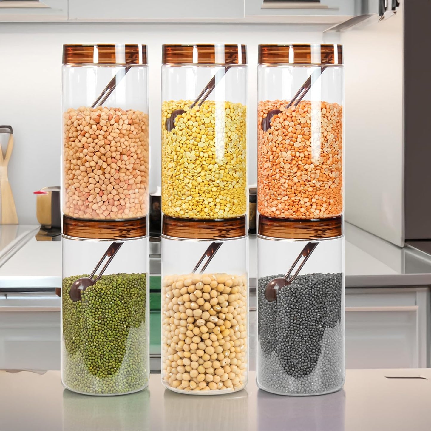 Truplast COCO Plastic Containers for Kitchen Storage | Plastic Container Set with Spoon | BPA-Free, Stackable Jars |(Set of 3)