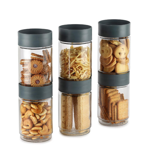 TRUPLAST Glassy Storage Jar Set of 3 | PLASTIC Jar with Lid | Stackable | For Grains, Pulses, Spice, Cereals, Cookies, Dry Fruits | Fridge Storage Container