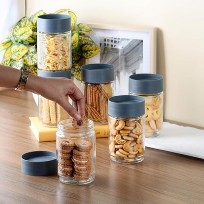 TRUPLAST Glassy Storage Jar Set of 3 | PLASTIC Jar with Lid | Stackable | For Grains, Pulses, Spice, Cereals, Cookies, Dry Fruits | Fridge Storage Container