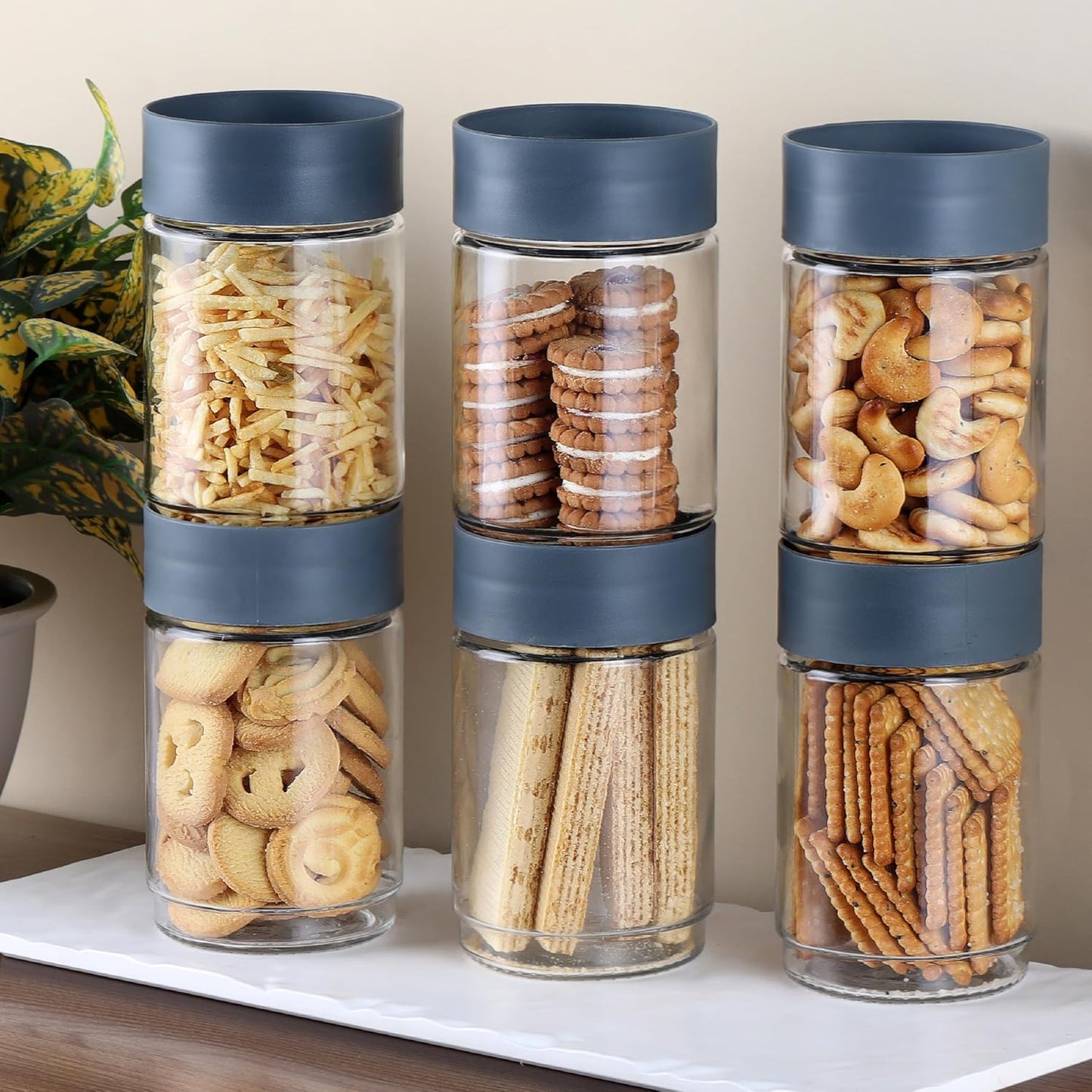 TRUPLAST Glassy Storage Jar Set of 3 | PLASTIC Jar with Lid | Stackable | For Grains, Pulses, Spice, Cereals, Cookies, Dry Fruits | Fridge Storage Container