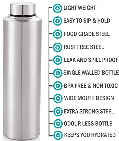 RRPLAST 1000 ml Stainless Steel Bottle (Pack of 6, Silver)