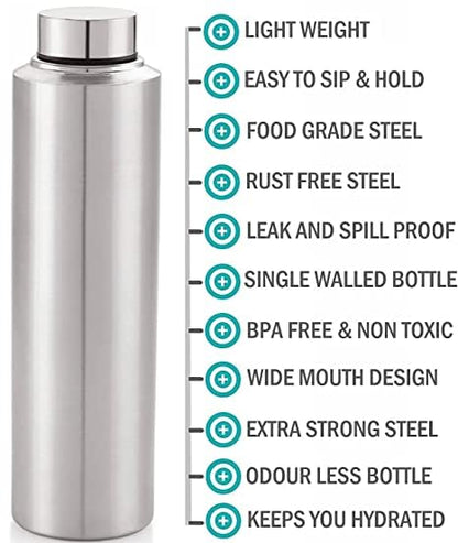 RRPLAST 1000 ml Stainless Steel Bottle (Pack of 6, Silver)