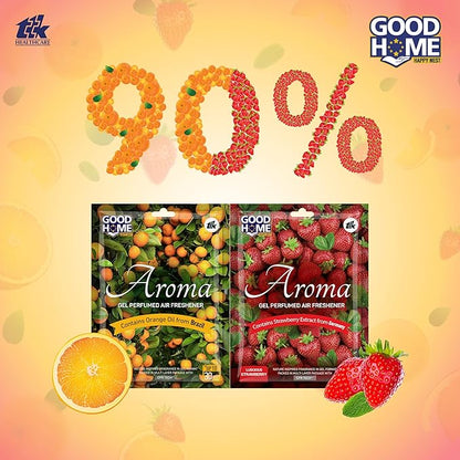 Good Home Air Freshener Aroma Gel |Long Lasting Premium Fragrance Booster |Skin Friendly for Home/Office/Bathrom |Luscious Strawberry 4 + 4 Tangy Orange |(Pack of 8, 10g x 8)