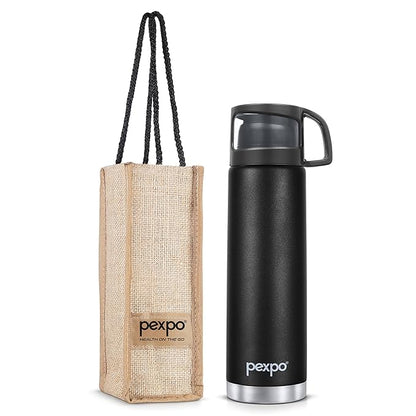PEXPO Fererro Pro ISI Certified Stainless Steel Insulated Flask - 1000ml | Double Wall Water Bottle With Jute Bag | Durable | Hot & Cold | Office, Trekking And Travelling RCB Edition - Knight Black