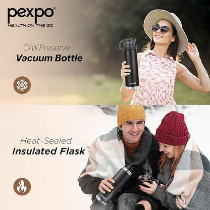 PEXPO Fererro Pro ISI Certified Stainless Steel Insulated Flask - 1000ml | Double Wall Water Bottle With Jute Bag | Durable | Hot & Cold | Office, Trekking And Travelling RCB Edition - Knight Black