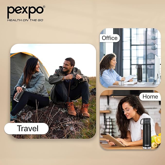 PEXPO Fererro Pro ISI Certified Stainless Steel Insulated Flask - 1000ml | Double Wall Water Bottle With Jute Bag | Durable | Hot & Cold | Office, Trekking And Travelling RCB Edition - Knight Black