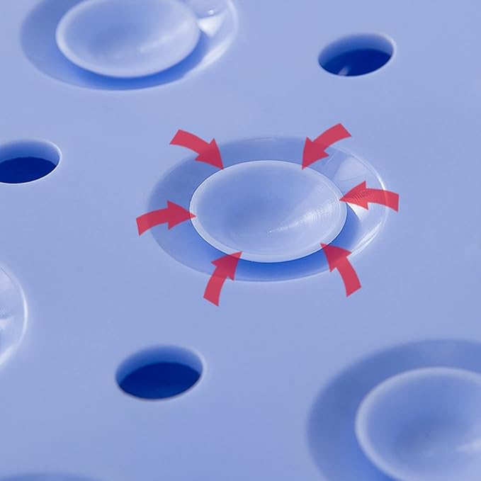 Anti Slip PVC Silicone Shower Bath Mat Non-Slippery Rubber Floormat Suction Cups Drain Hole & Anti Skid Floormat for Toilet Kitchen Bathroom Floor Rectangle (70 X 35cm) (Blue)